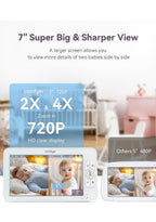 7" Split-Screen Baby Monitor with 2 1080P Cameras, 720P HD No Wifi Monitor with1