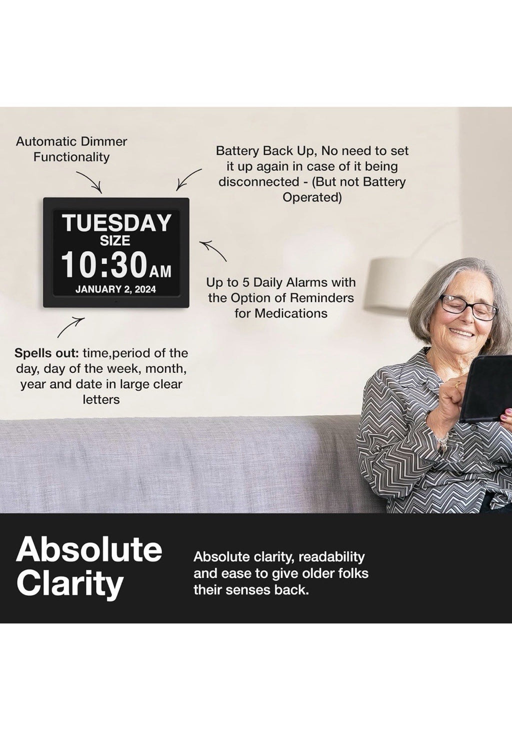 American Lifetime New 2026 Dementia Clock Large for Seniors, Digital Clock4