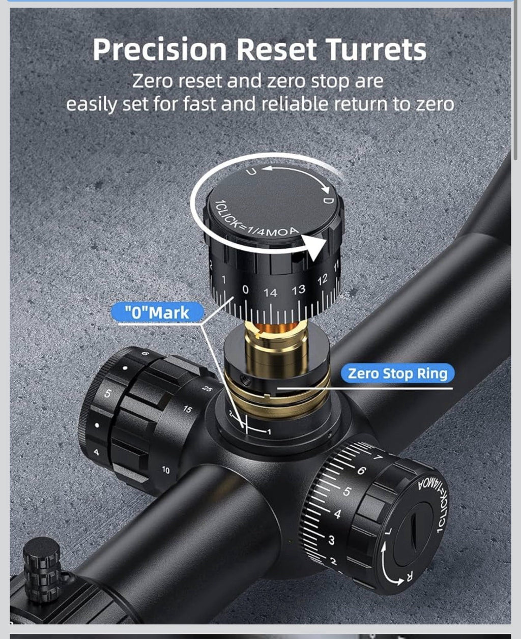 EZshoot FFP Rifle Scope with Zero Stop, MOA Illuminated Reticle, Parallax Ad1