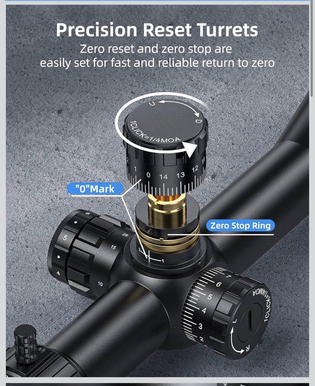 EZshoot FFP Rifle Scope with Zero Stop, MOA Illuminated Reticle, Parallax Ad1
