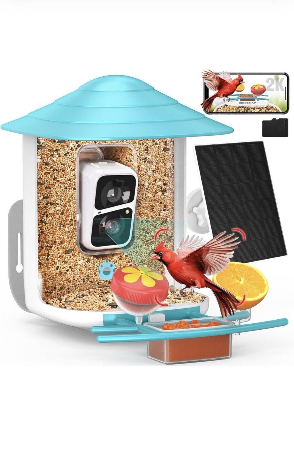  TUC Bird Feeder with Camera 2K HD, Solar Panel 32GB Card 4-in-1 Perch, 160°...0