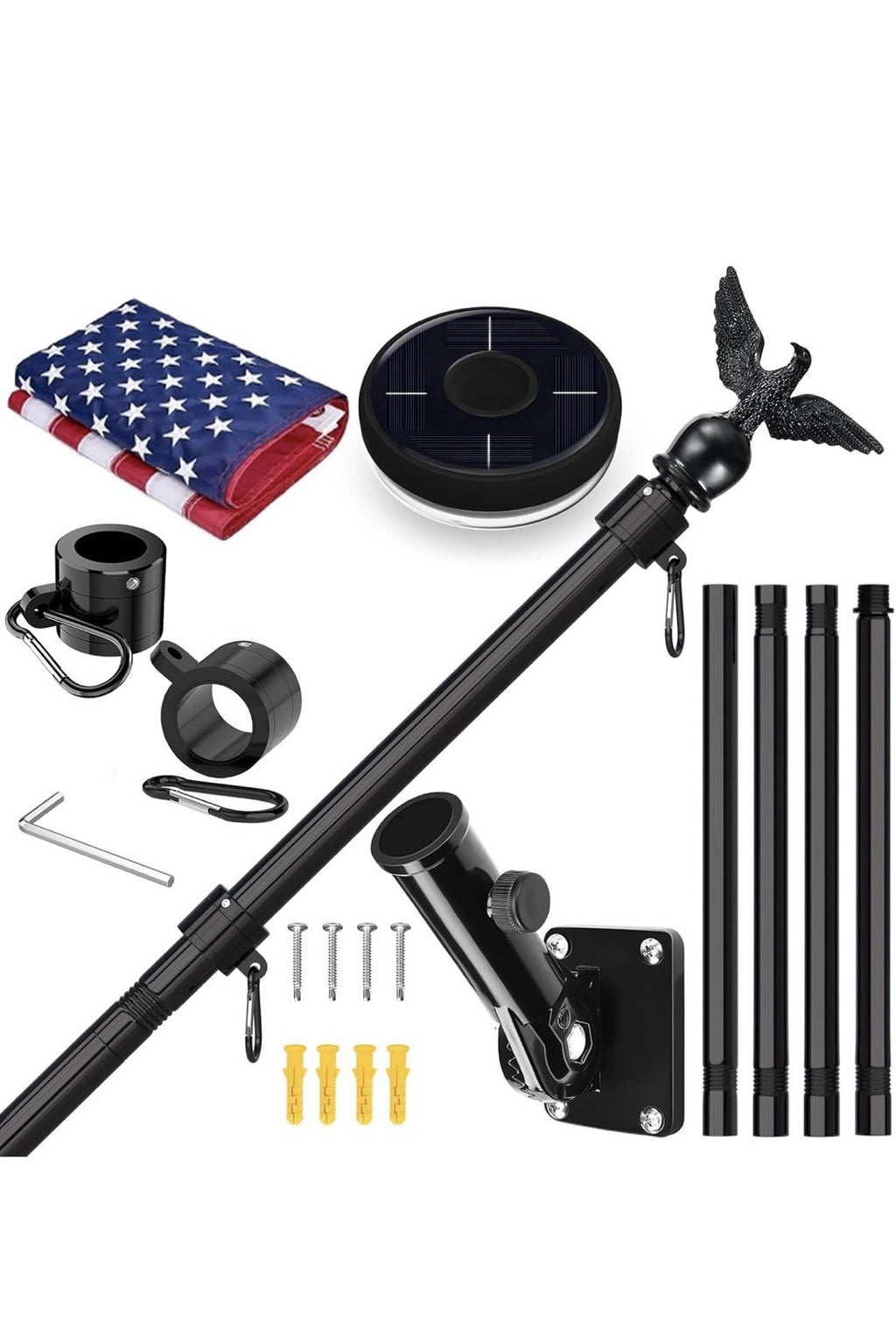 LETSTRY 5FT Flag Pole Kit for Outside House with American Flag & Solar Light,1"0