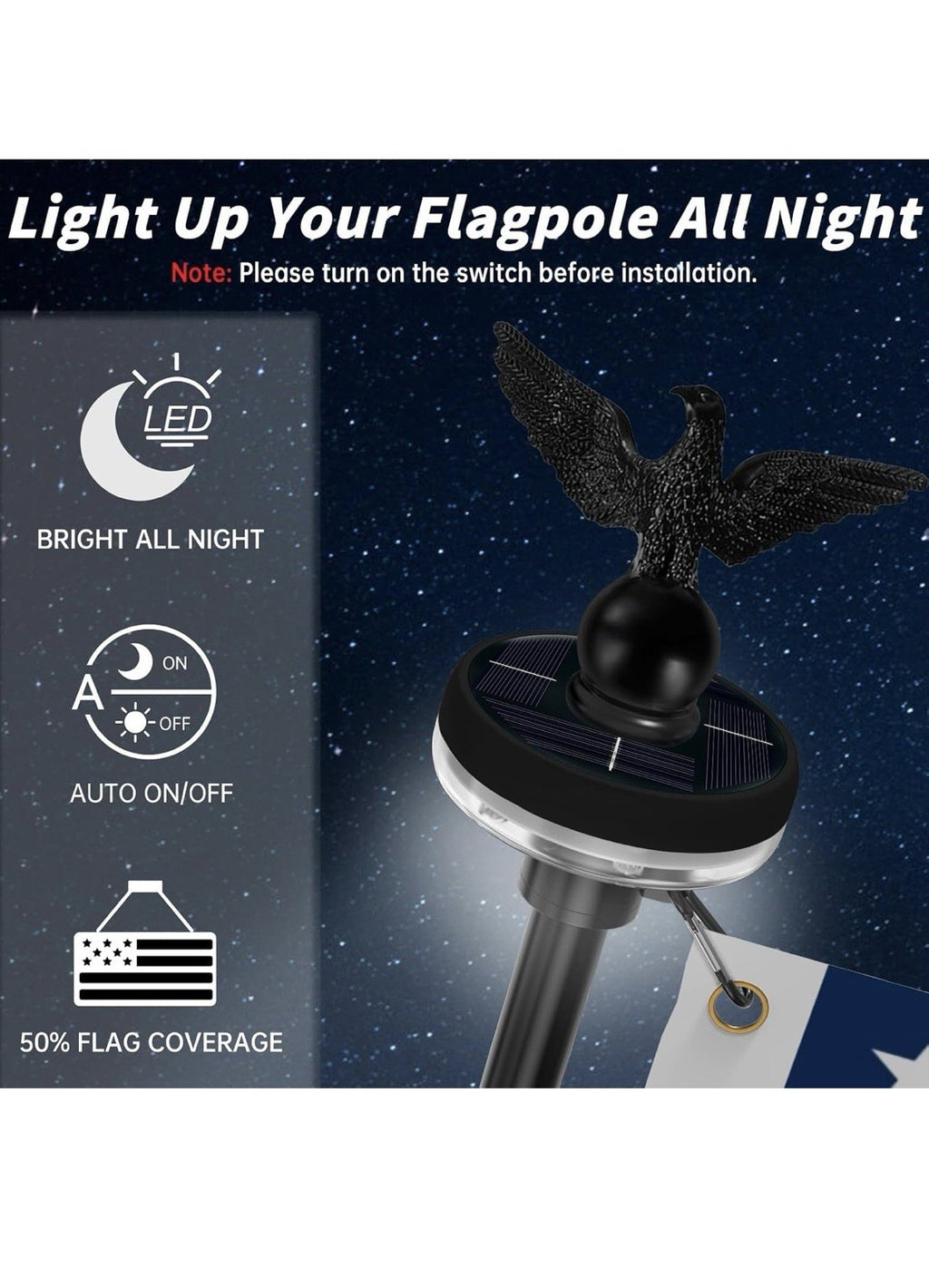 LETSTRY 5FT Flag Pole Kit for Outside House with American Flag & Solar Light,1"2