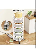 SAYZH Fruit Vegetable Basket for Kitchen, Rotating Storage Rack, 5 Tier Rolling 5