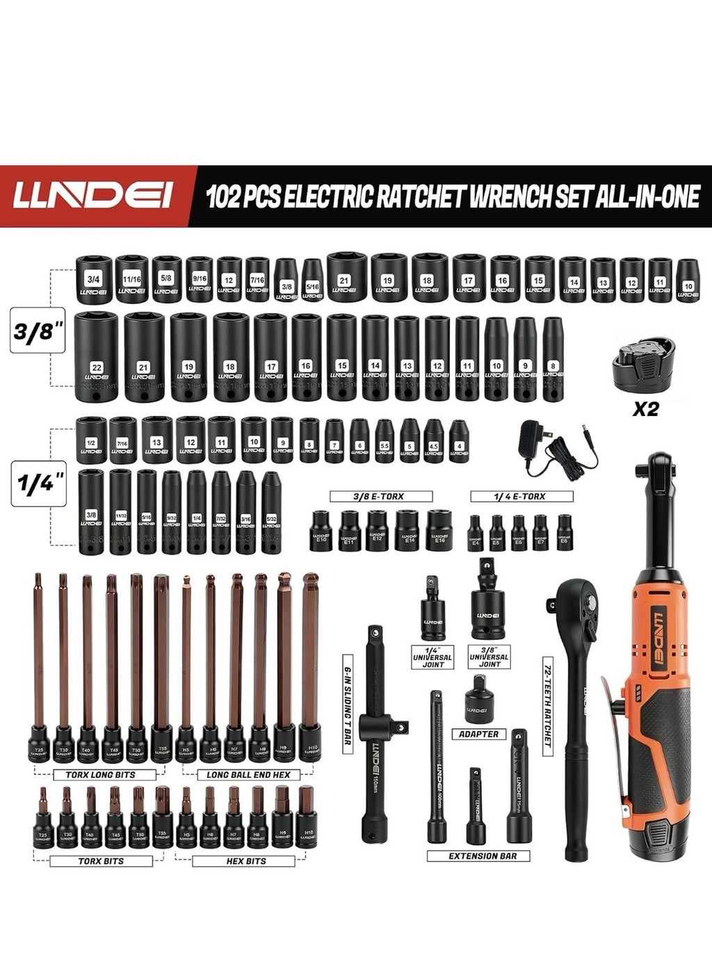 3/8" Extended Reach Cordless Ratchet Set 102Pcs 12V Long Neck2