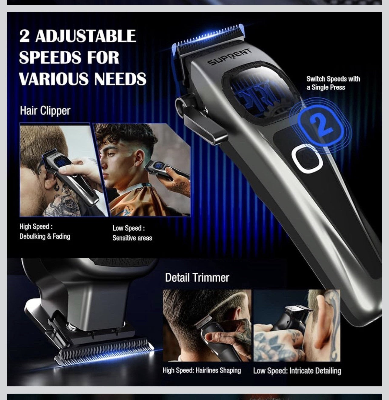 SUPRENT Cortapelos profesionales para hombres, combo de cortapelos y recortadora4