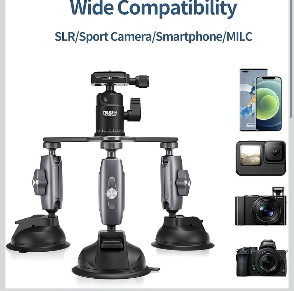 Soporte de montaje para cámara de triple ventosa, trípode resistente para1