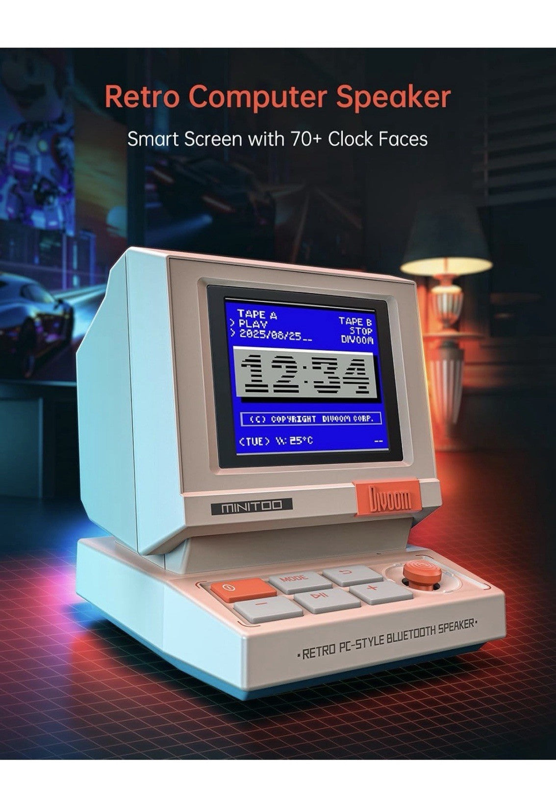 Divoom MiniToo Retro PC-Style Computer Speaker, Pixel Screen with DIY Faces1