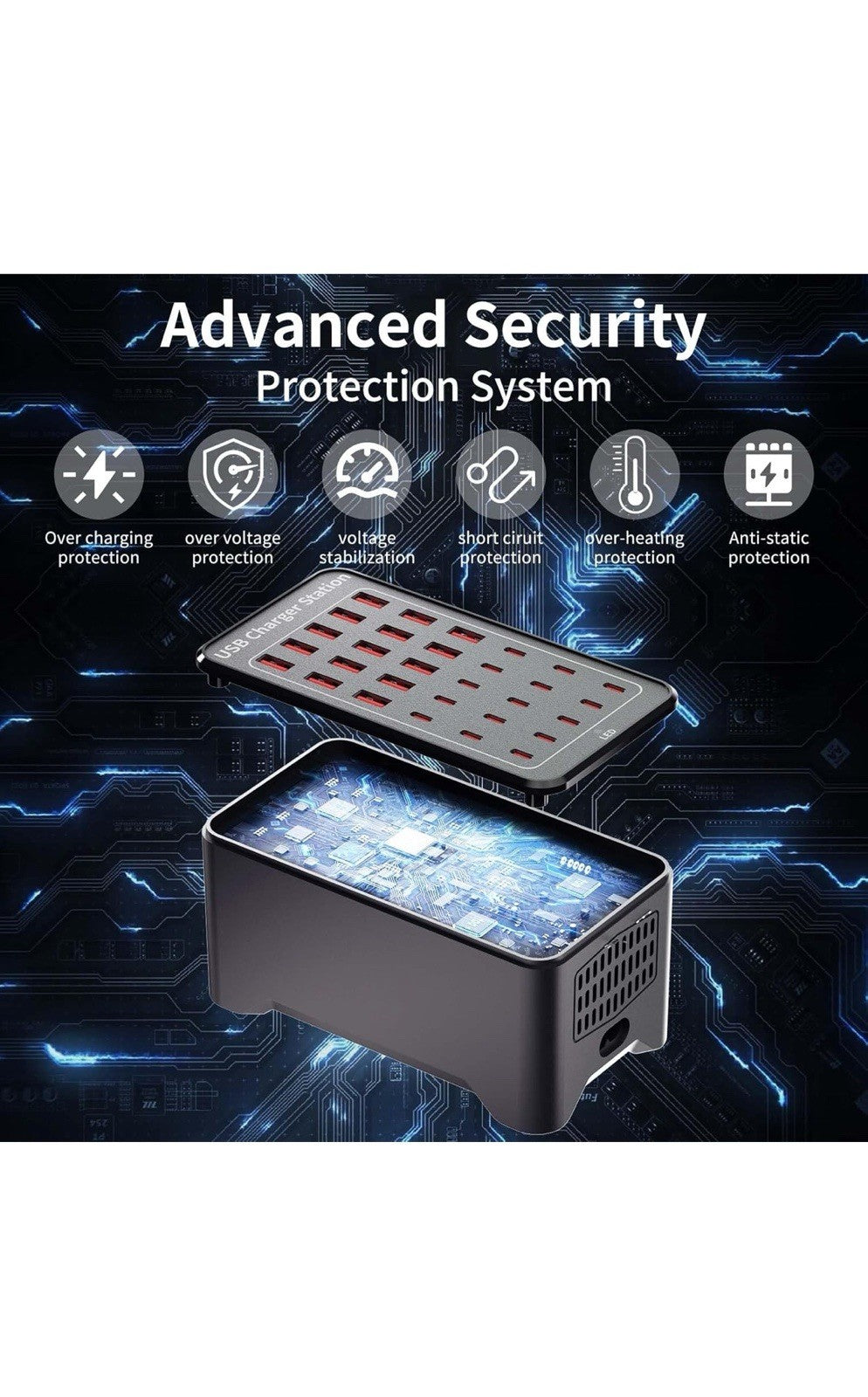 Estación de carga USB de 150 W (30 A), bloque de cargador USB C de 30 puertos3