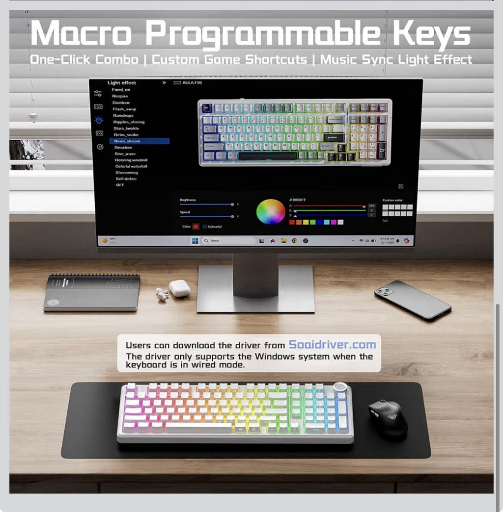 Aula F99 Pro Wireless Silent Mechanical Office Keyboard with Knob Num Pa7