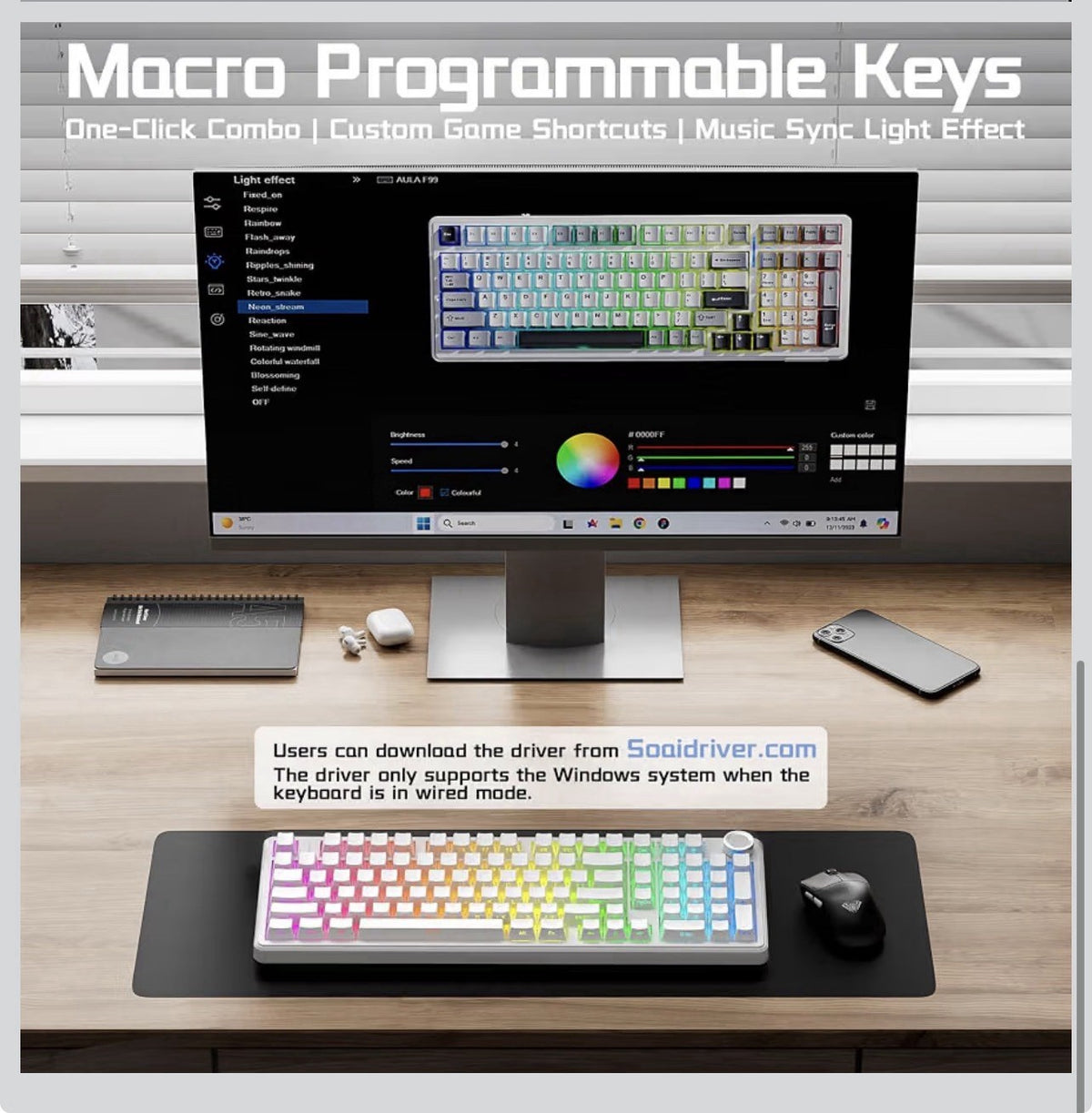 Aula F99 Pro Wireless Silent Mechanical Office Keyboard with Knob Num Pa7