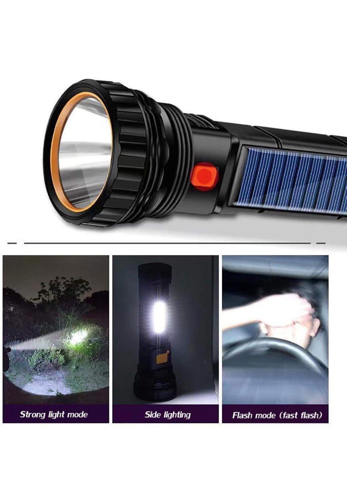 Linterna LED multifunción solar/recargable 1000 lúmenes, con luz estroboscópica4