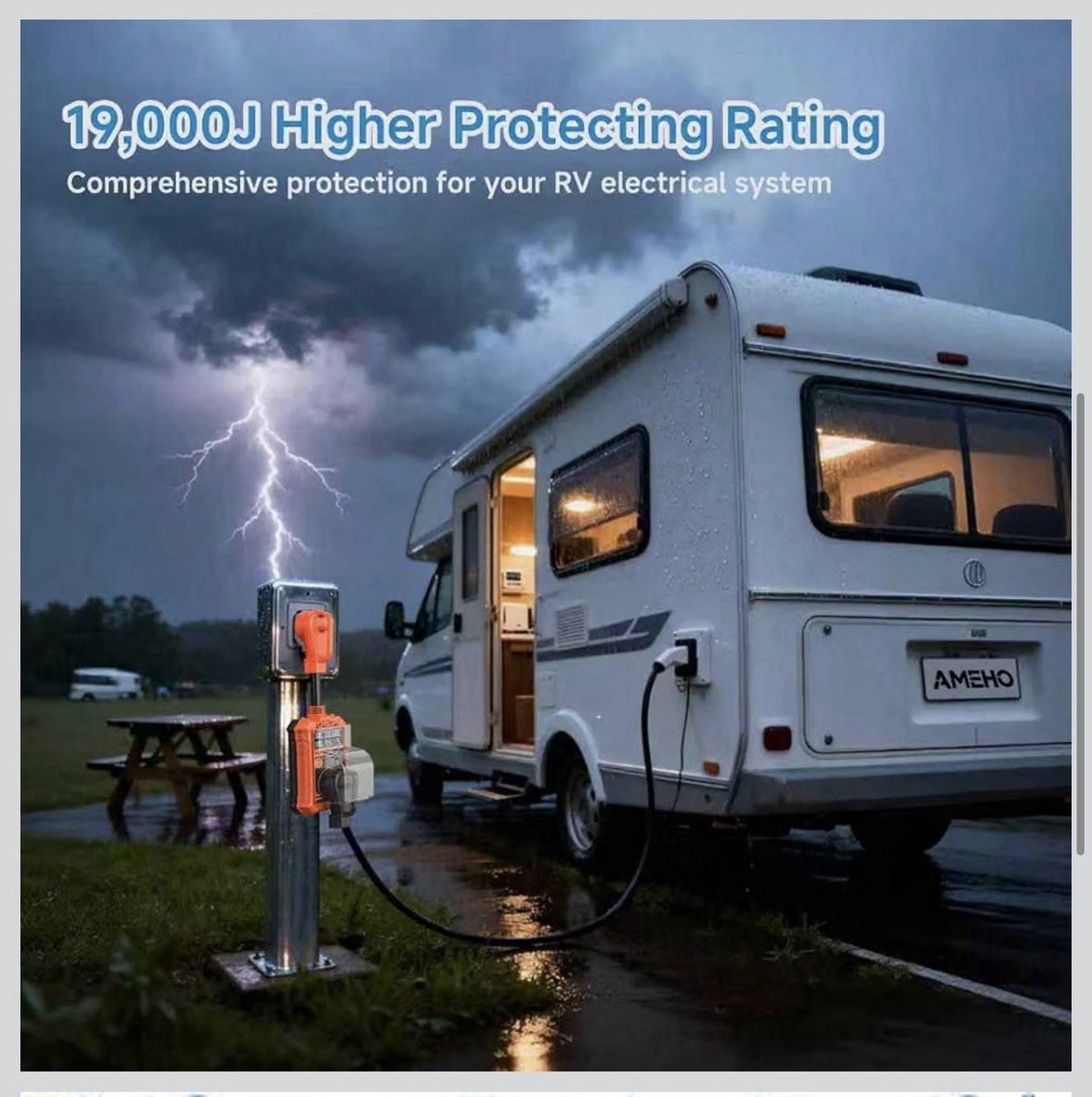 RV Surge Protector 50 Amp, 19000J with Smart Auto Shutoff – Waterproof – LED Lar3
