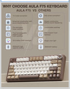 AULA F75 75% Wireless Mechanical Keyboard, Hot Swappable Creamy Keyboard, Pre-1