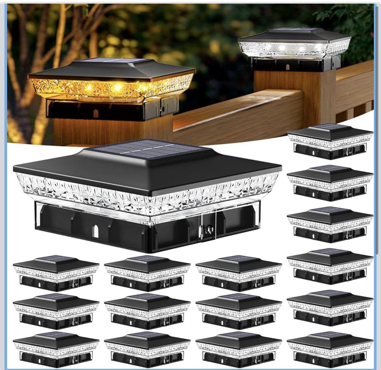 btfarm Luces solares para postes de 4 x 4 para exteriores, paquete de 16 luces0