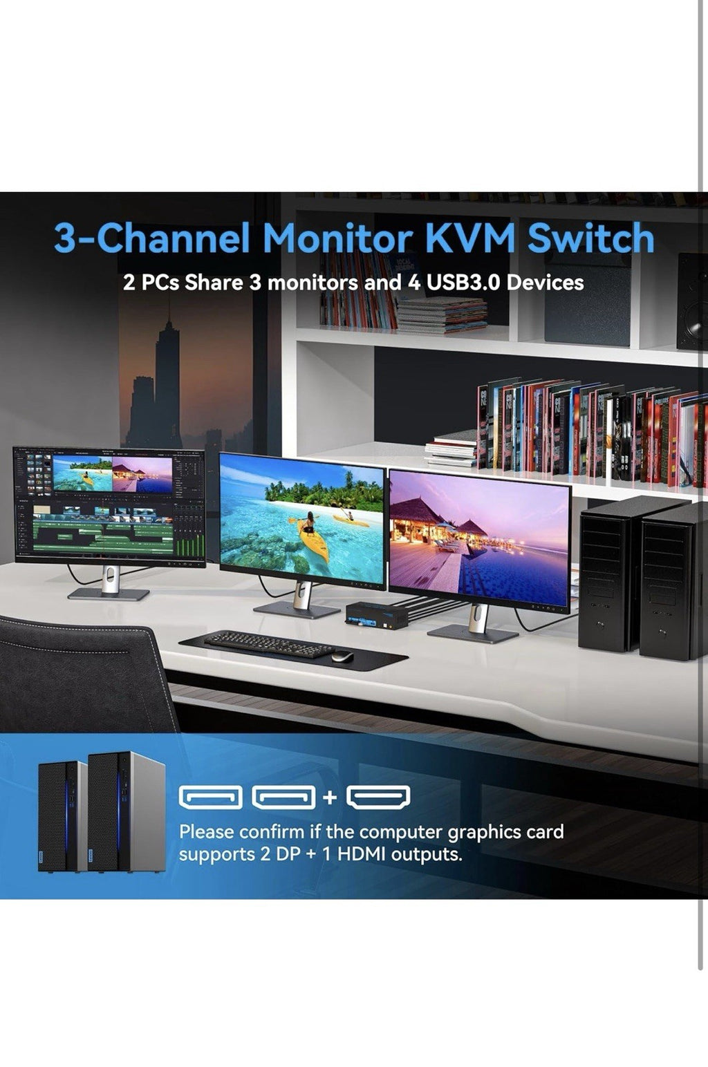 8K@60Hz HDMI Displayport KVM Switch USB 3.0 2 Monitors 2 Computers 4K@120Hz4