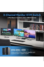 8K@60Hz HDMI Displayport KVM Switch USB 3.0 2 Monitors 2 Computers 4K@120Hz4