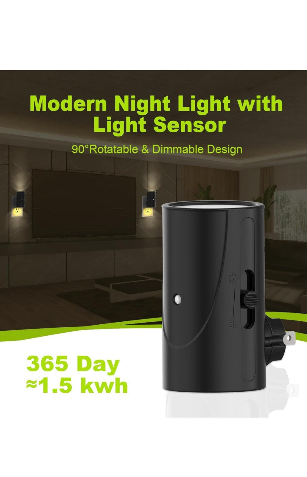 Luz nocturna enchufable, sensor de anochecer a amanecer, brillo ajustable (0-104