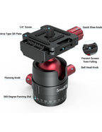 SmallRig Cabezal de bola de trípode, cabezal de bola panorámico giratorio de 3602