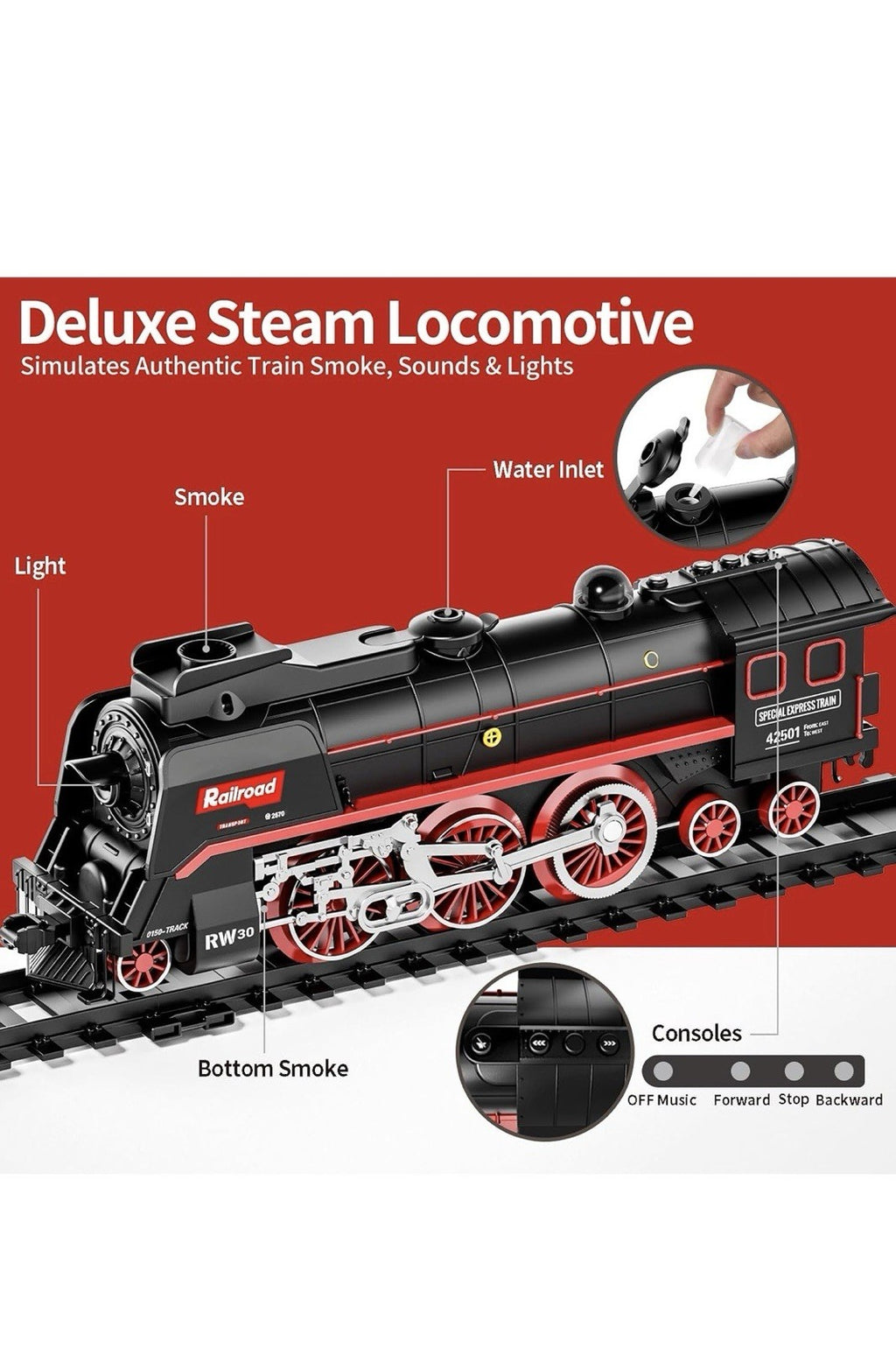 Large Train Set with Remote, 3Way Smoke, Light and Sound, Boy Gift Electric Tra2