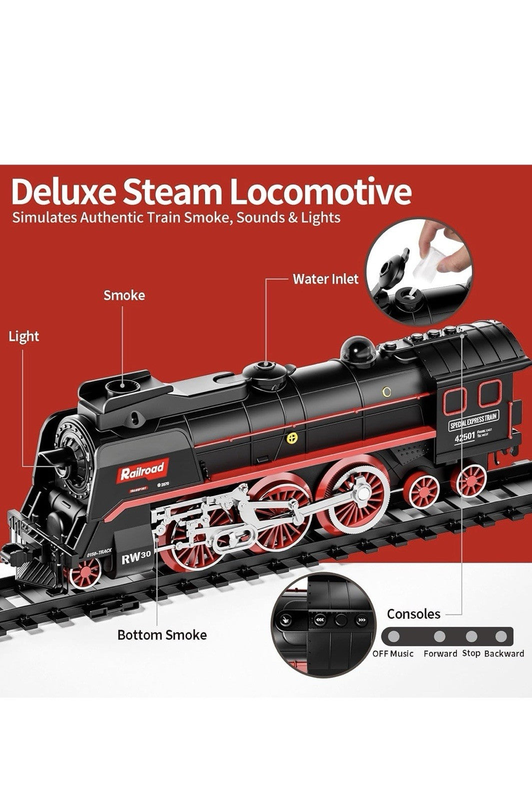 Large Train Set with Remote, 3Way Smoke, Light and Sound, Boy Gift Electric Tra2