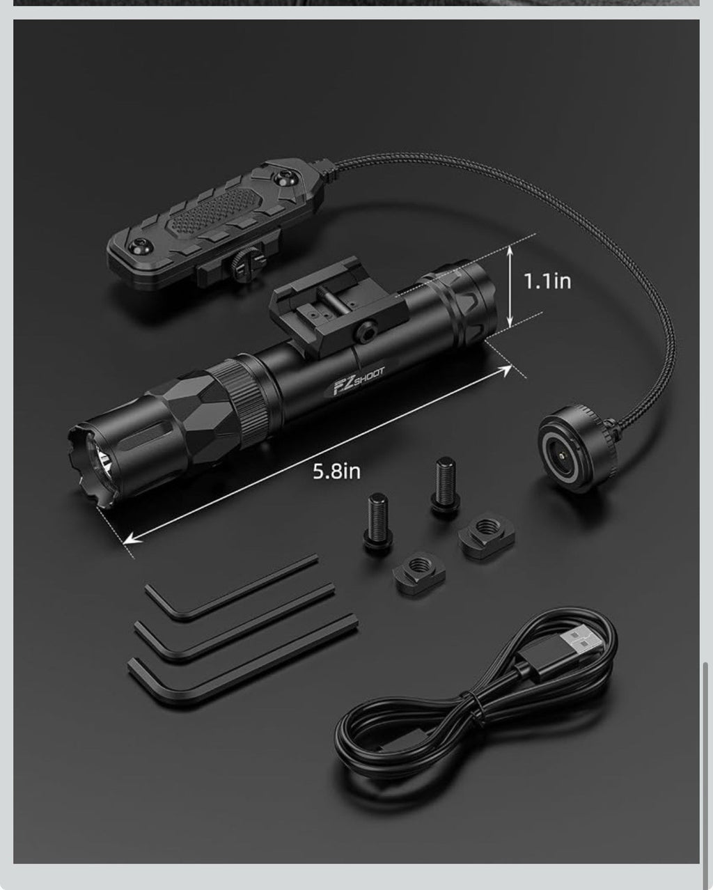 2500 Lumens Rifle Laser Light Combo Compatible with M-Rail, Rechargeable8