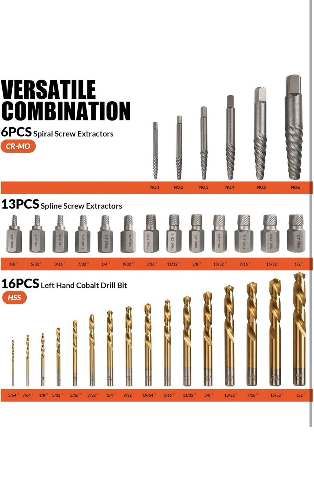 62Pcs Screw Extractor Set with Left Hand Drill Bit, Bolt Extractor Kit Heavy D7
