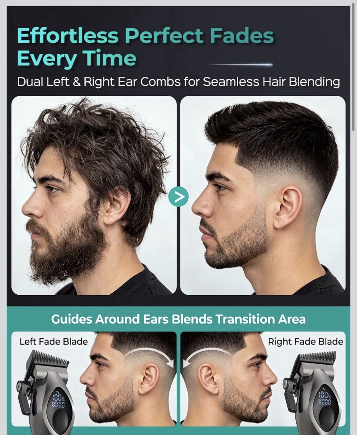Cordless Hair Clipper Trimmer Set 9 Guide Combs Fade Blade USB-C Rechargeable2