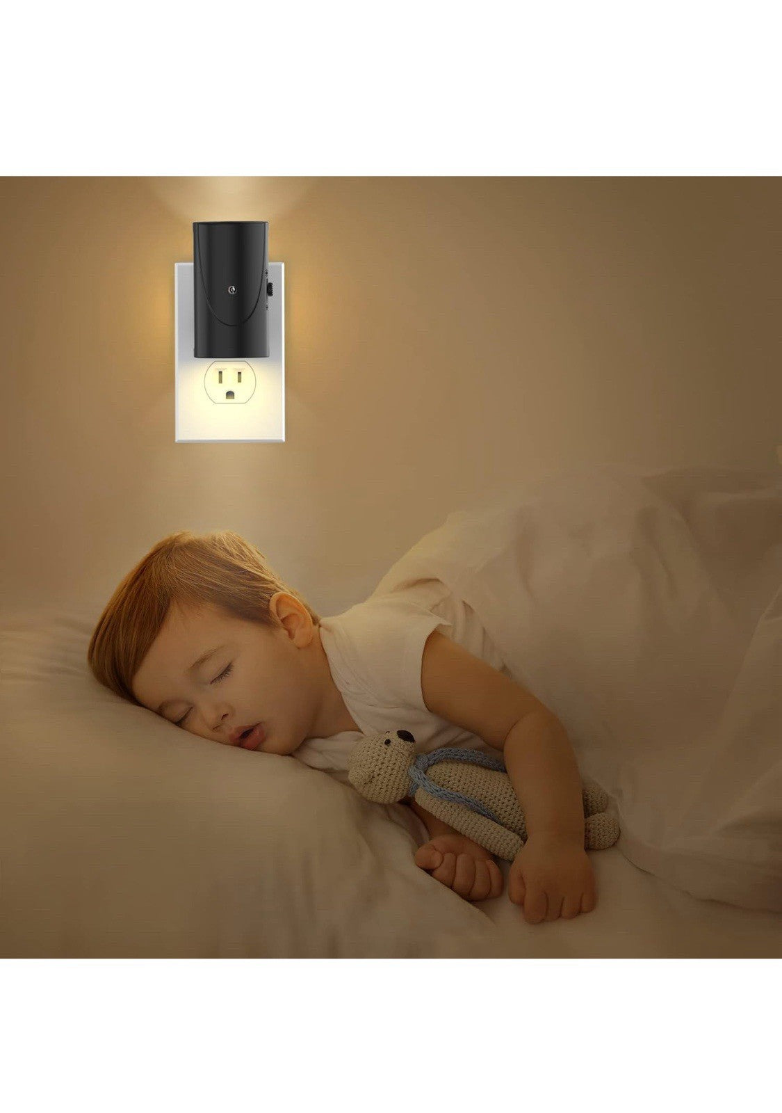 Luz nocturna enchufable, sensor de anochecer a amanecer, brillo ajustable (0-106