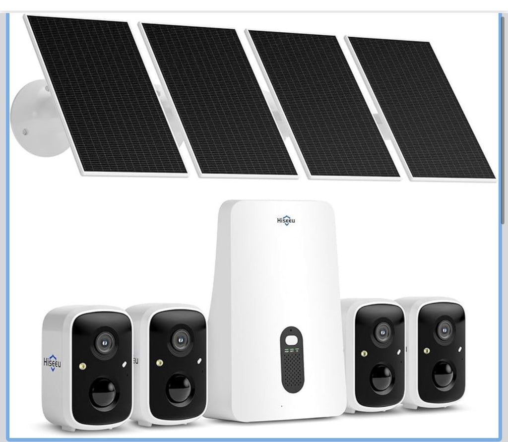 Solar Wireless Security Camera System, 4 Cam Kit, 2K Night Vision, No Fees0