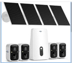 Solar Wireless Security Camera System, 4 Cam Kit, 2K Night Vision, No Fees0