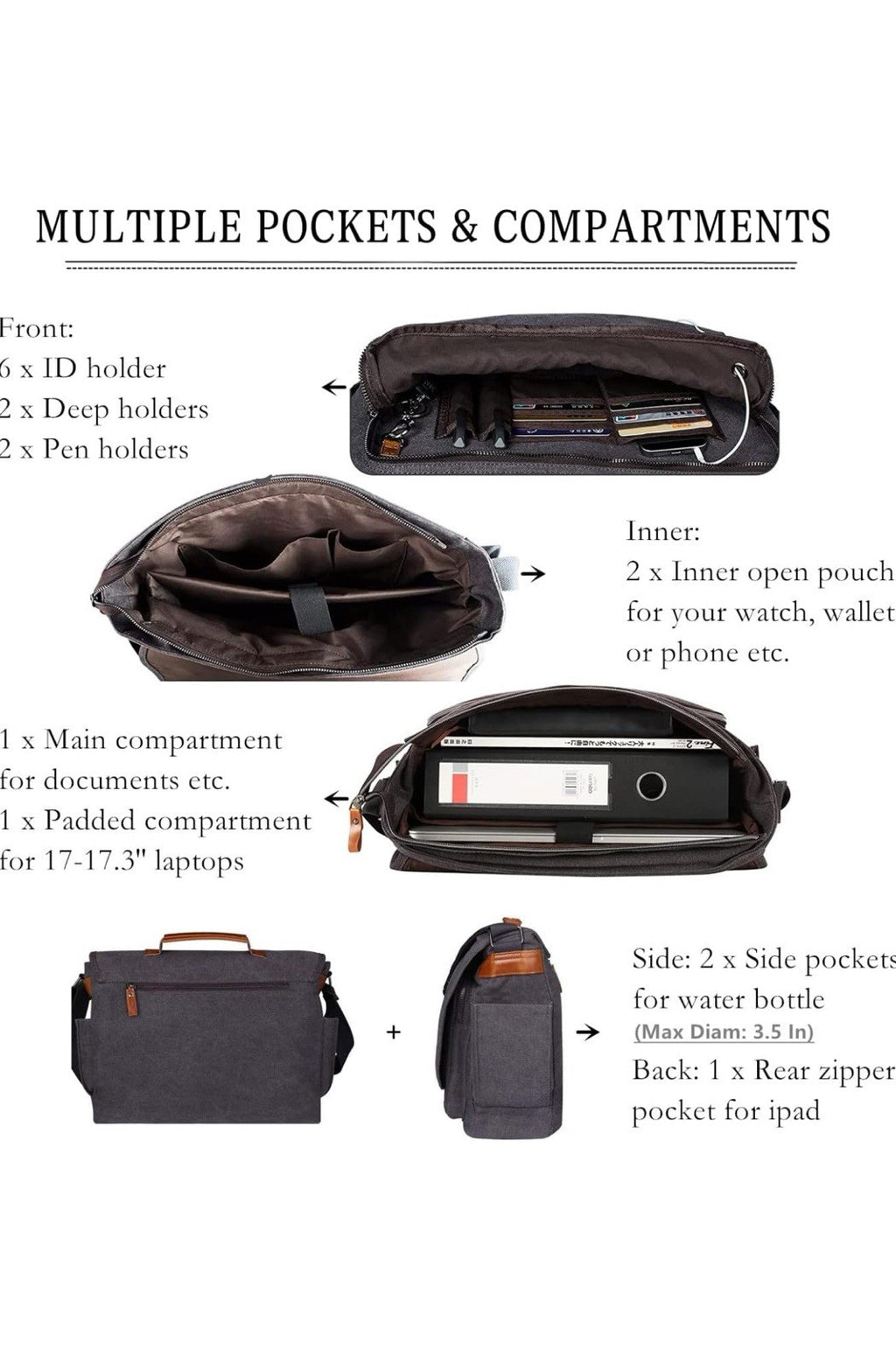 ESTARER Bolsa de mensajero para computadora de 17 a 17.3 pulgadas, resistente a4