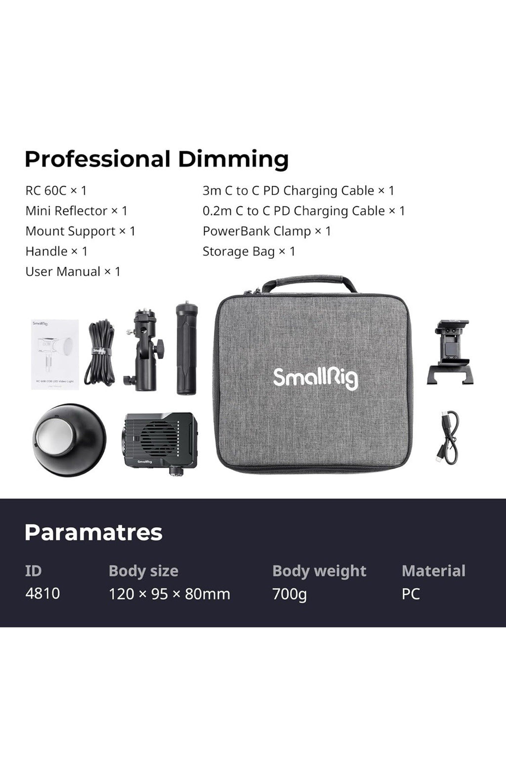 SmallRig RC 60C RGB Bi-Color LED Video Light Built-in Battery 2500K-10000K 48108