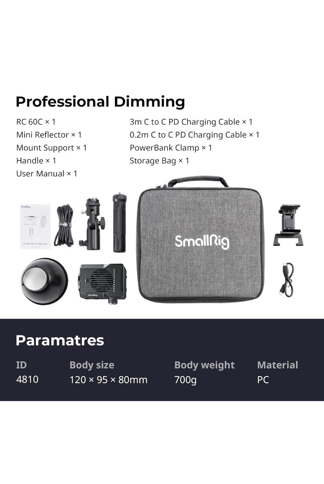 SmallRig RC 60C RGB Bi-Color LED Video Light Built-in Battery 2500K-10000K 48108