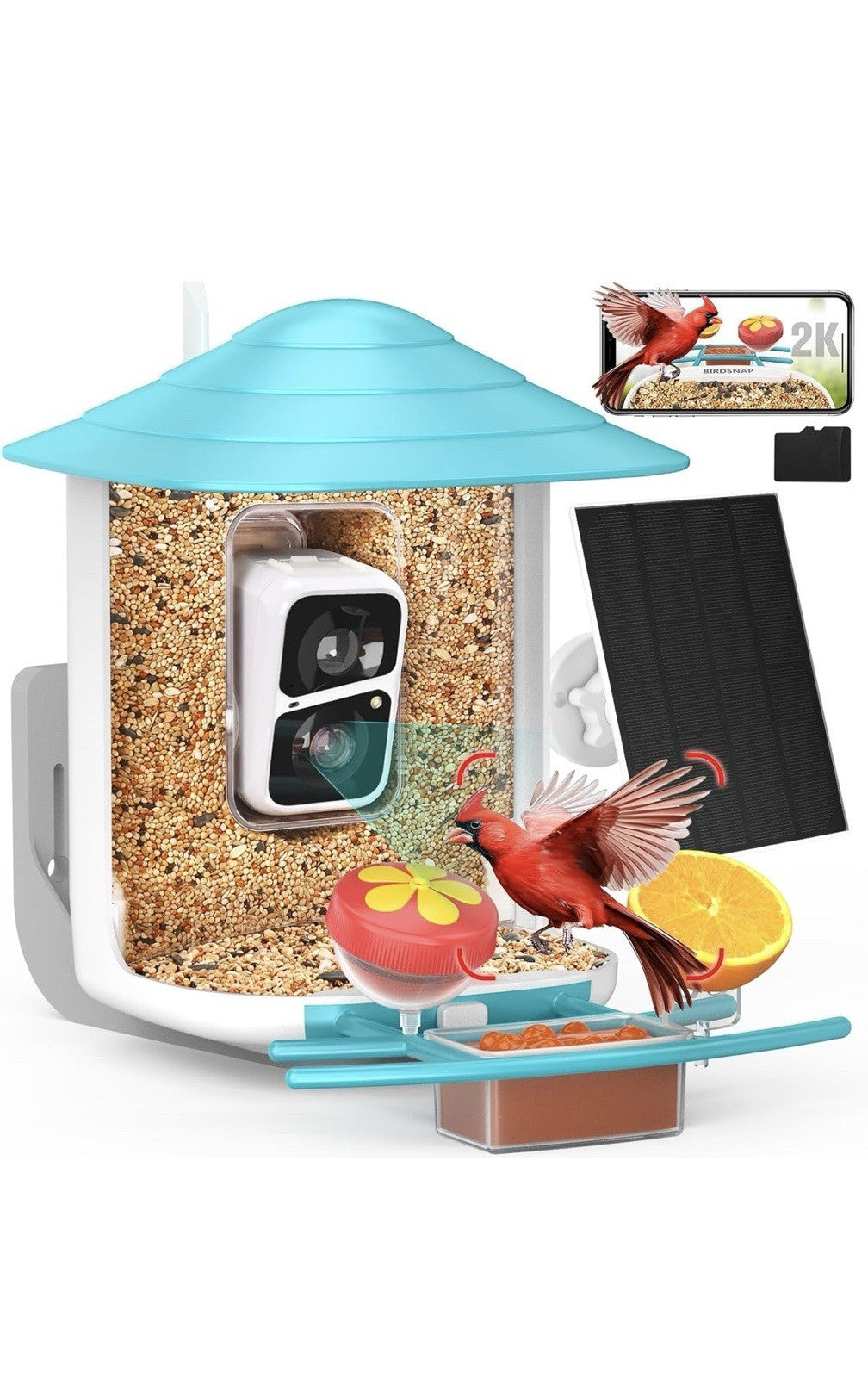 TUC Comedero Inteligente para Pájaros con Cámara+Panel Solar Tarjeta SD 64g.20240