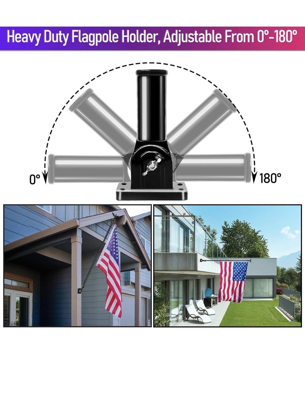 LETSTRY 5FT Flag Pole Kit for Outside House with American Flag & Solar Light,1"7