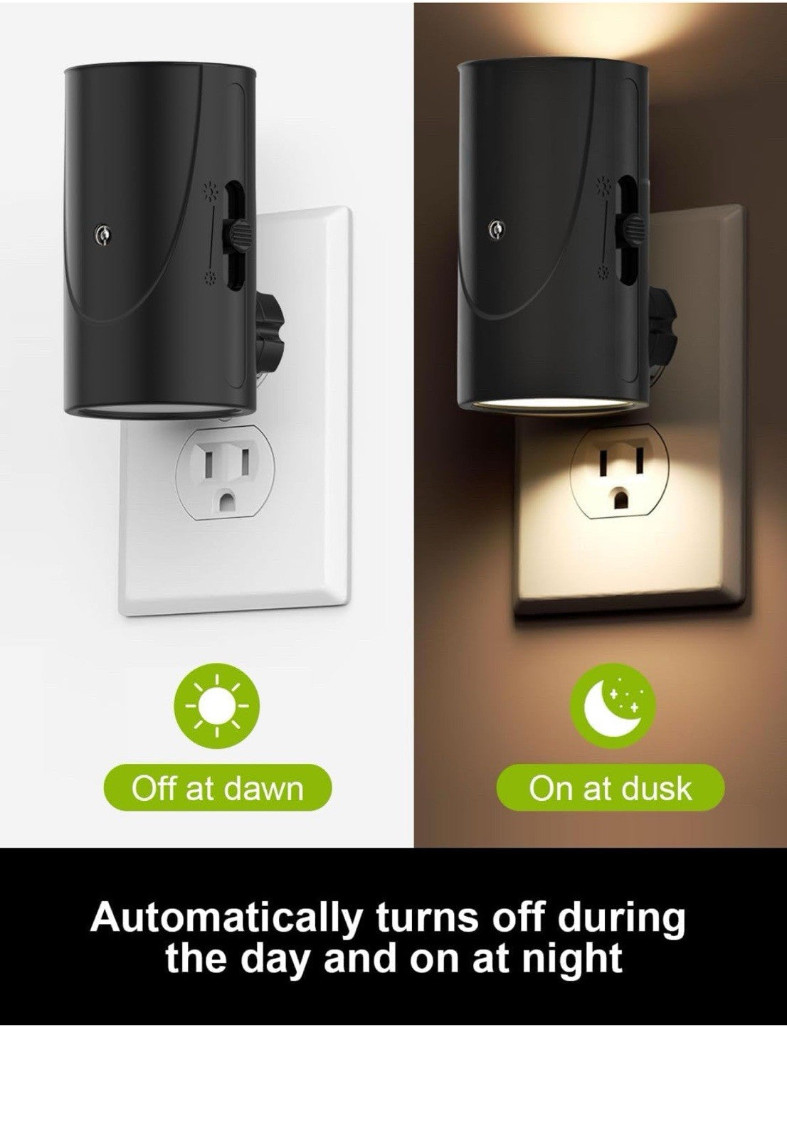 Luz nocturna enchufable, sensor de anochecer a amanecer, brillo ajustable (0-101