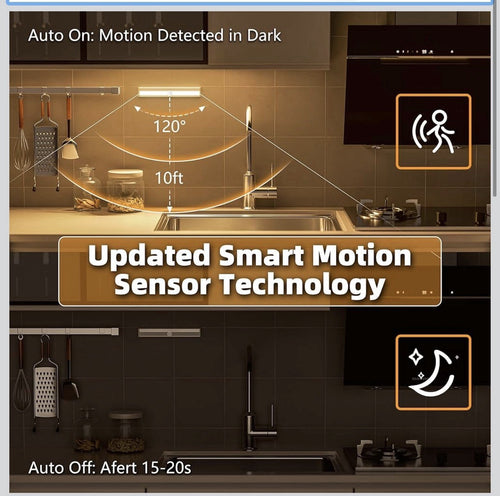 10 luces LED Batería para gabinete con sensor de movimiento (3 Pack)