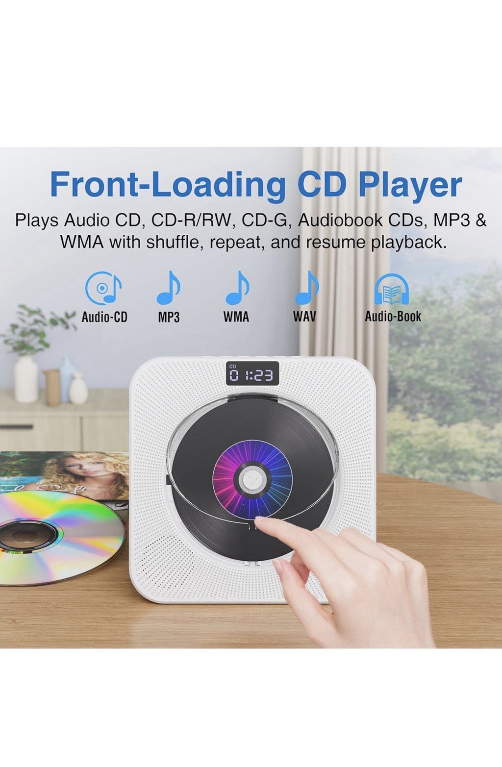 MEGATEK Reproductor de CD portátil Bluetooth para el hogar, reproductor de CD3