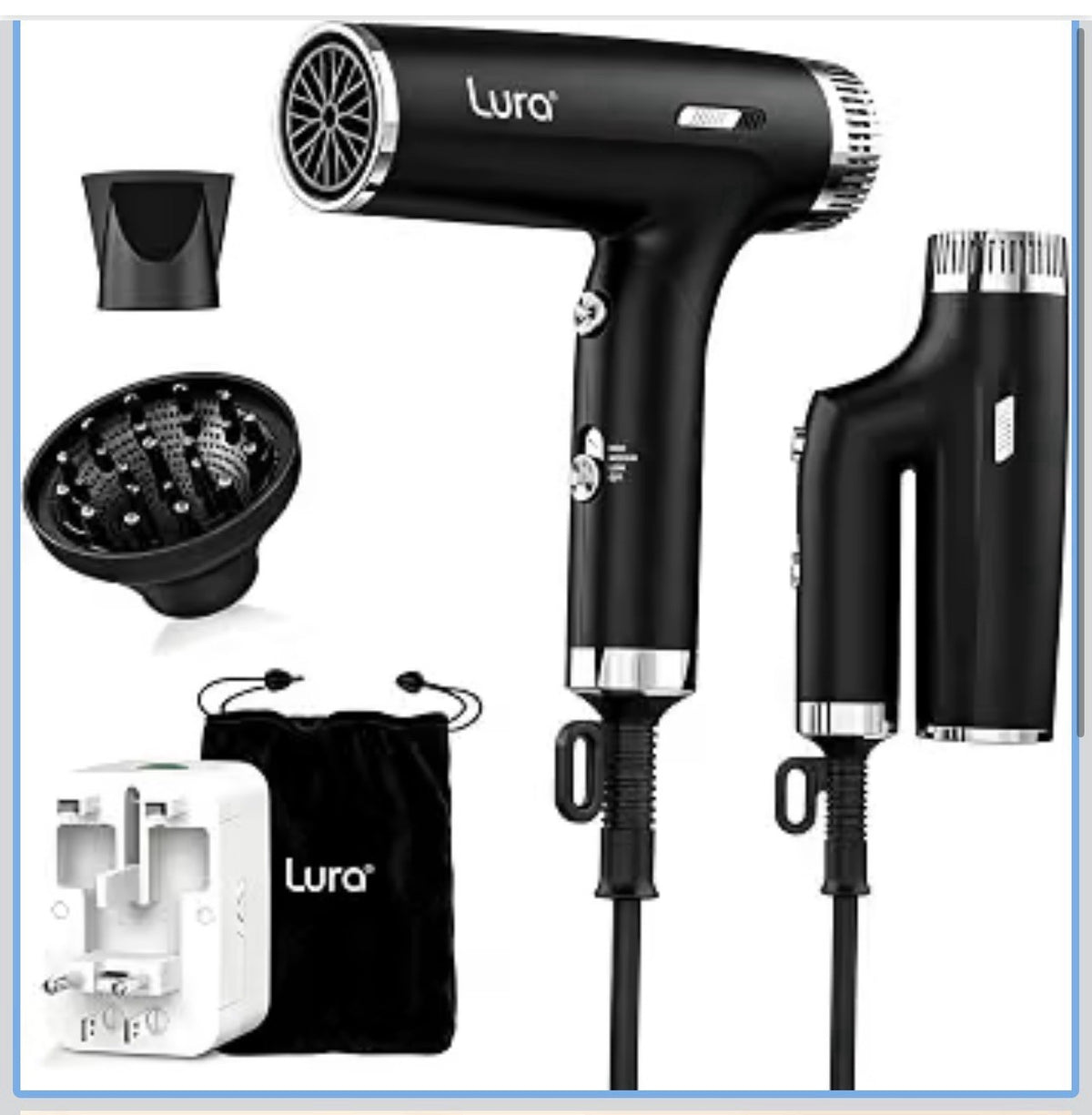 Dual-Voltage-Travel-Hair-Dryer with Diffuser for Women,1200W Mini Portable B0