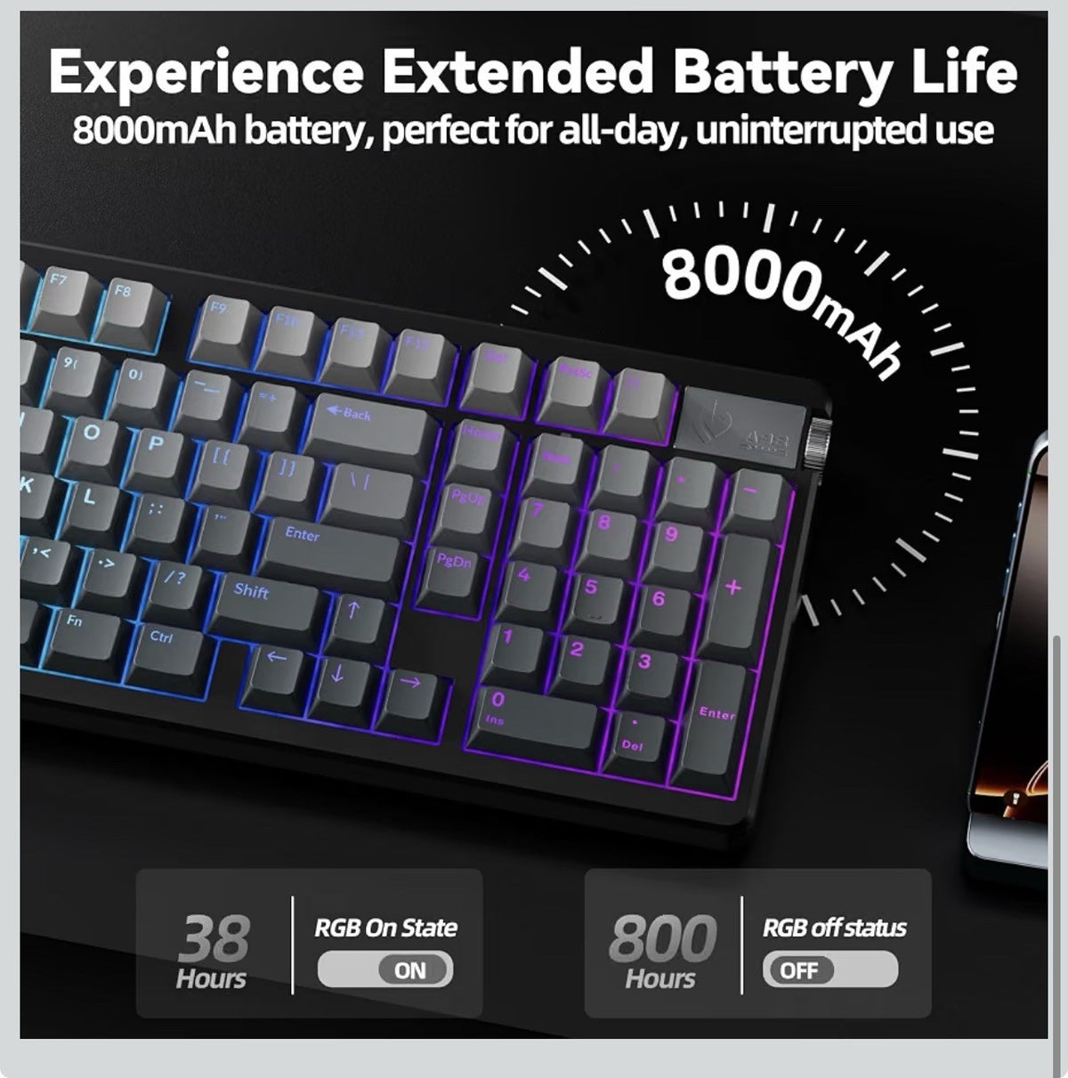 LEOBOG A98 Wireless Gaming Creamy Mechanical Keyboard with Number Pad Knob 96%7