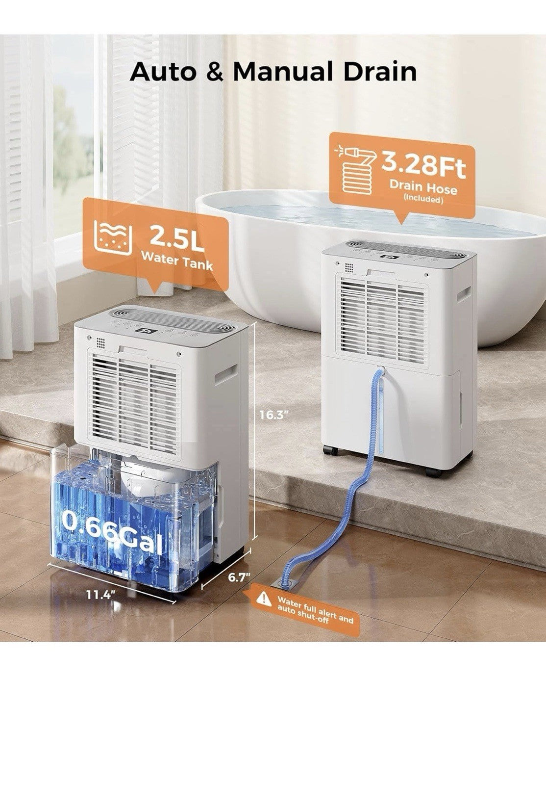 2500 Sq.Ft Dehumidifier for Basement with Drain Hose,  32 Pints Dehumidifiers fo3
