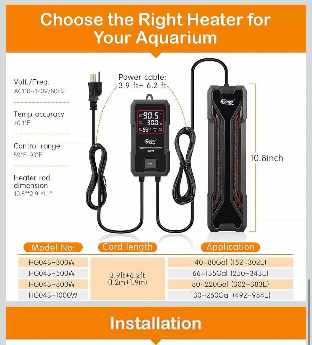 hygger Calentador de acuario de 300/w calentador sumergible para tanque de peces4