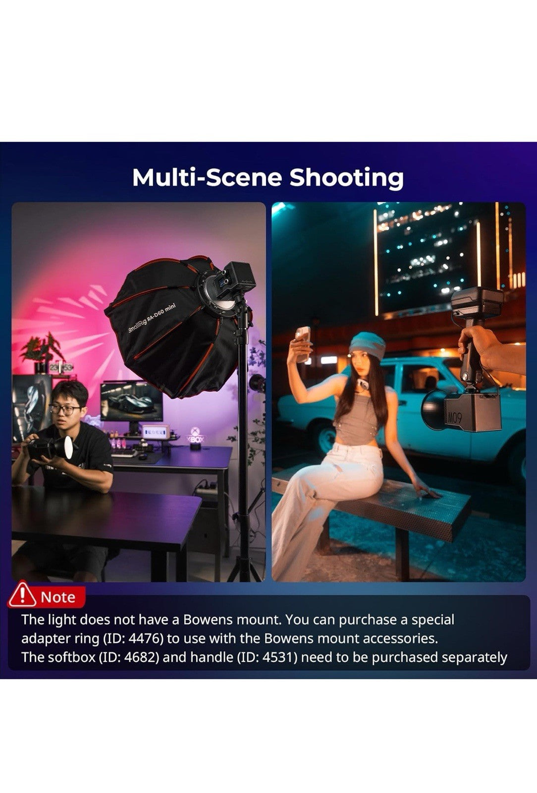 SmallRig RC 60C RGB Bi-Color LED Video Light Built-in Battery 2500K-10000K 48103