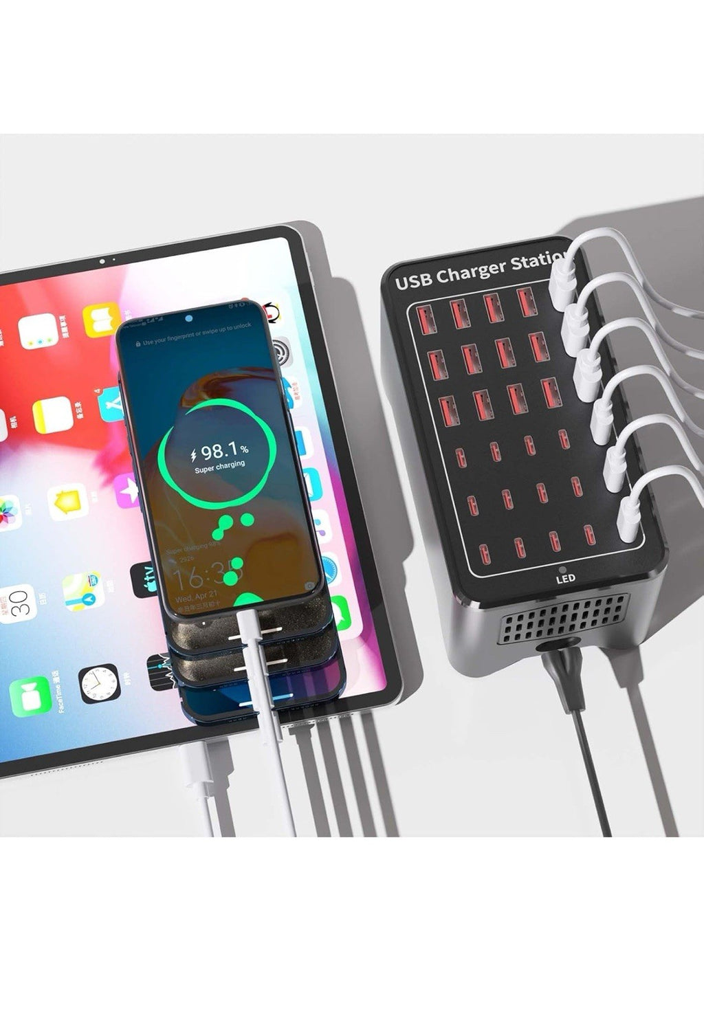 Estación de carga USB de 150 W (30 A), bloque de cargador USB C de 30 puertos5