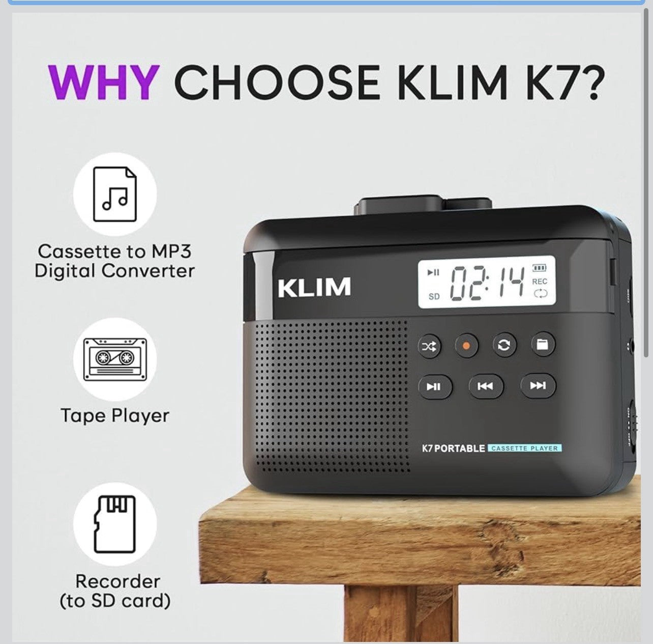 KLIM K7 Cassette Tape Player + Cassette to MP3 Converter + Portable Cassette 1