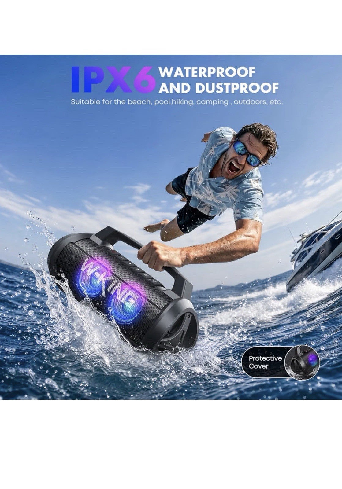 W-King Portable Bluetooth Speaker, 120W Peak Loud Bass Boombox9