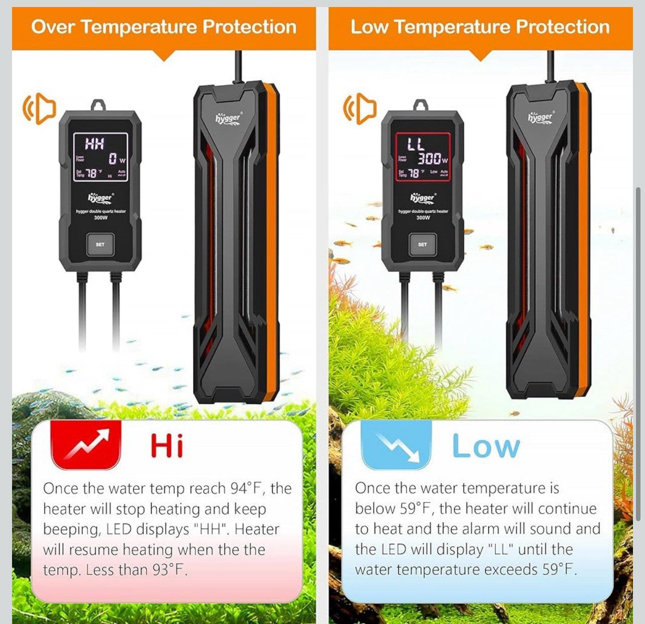 hygger Calentador de acuario de 300/w calentador sumergible para tanque de peces2