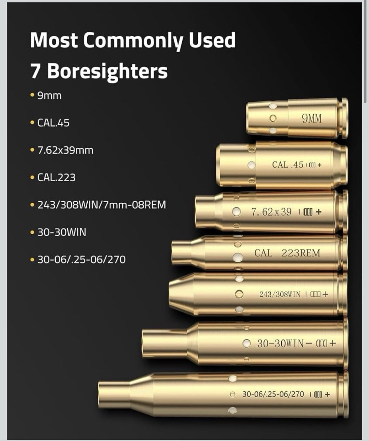 CVLIFE 7pcs Bore Sight Laser Kit Incl. Cal.223 5.56/9MM/308/7.62X39/30-06 Clea1