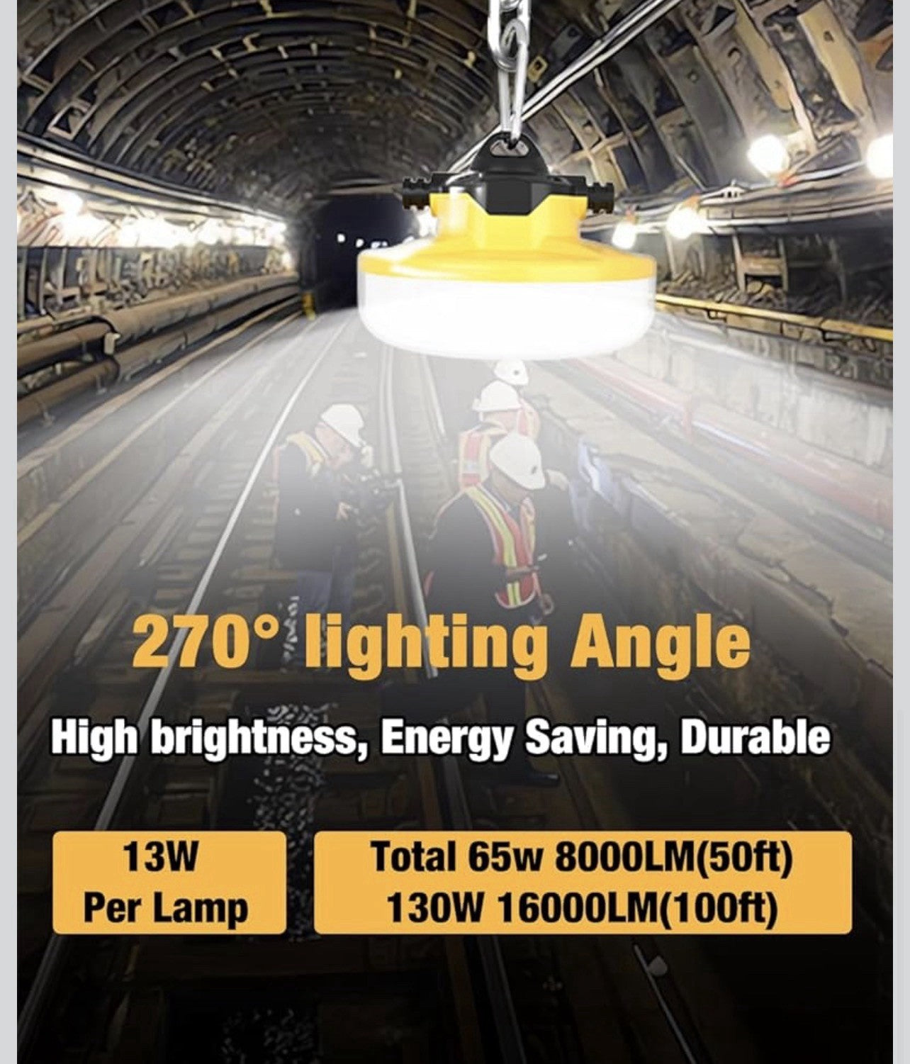 LED Construction String Light 100FT, 130W 16000Lm 100FT 2Prong, White 4